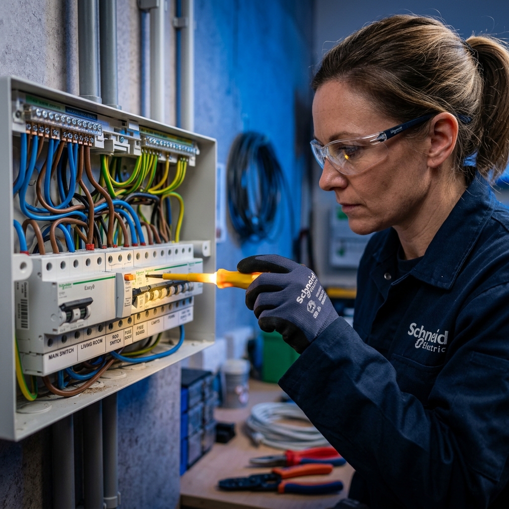 Emergency Electrician repairing consumer unit